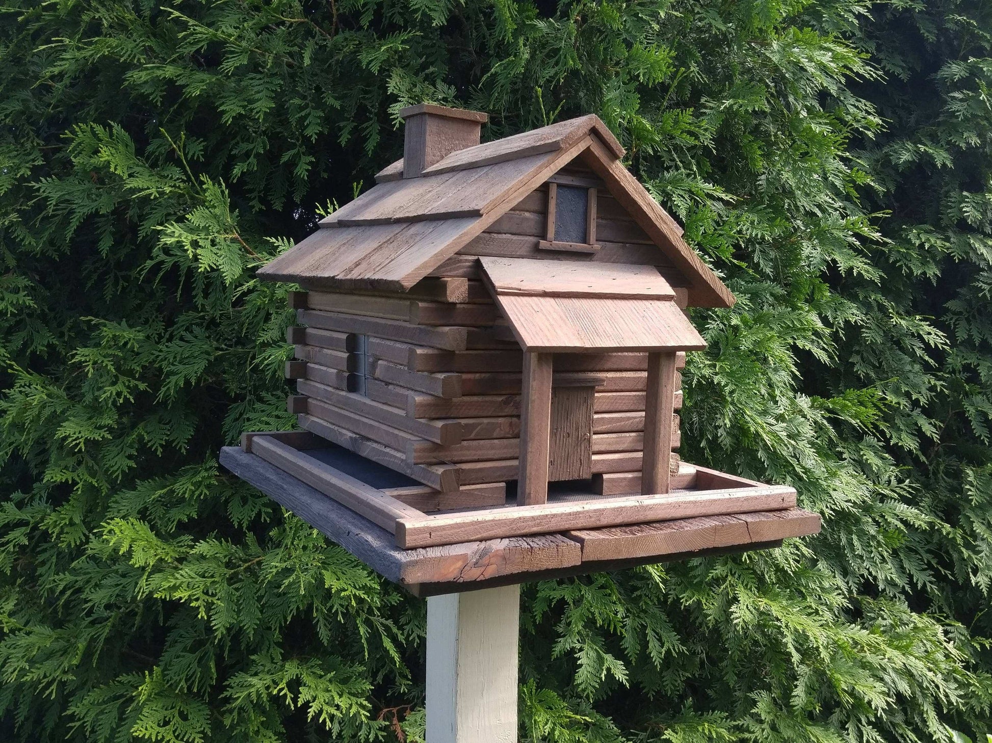 xl reclaimed log cabin bird feeder
