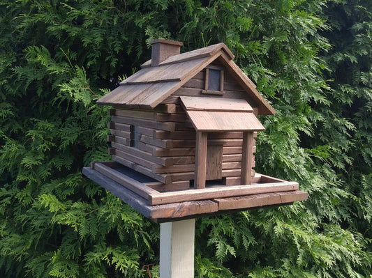 xl reclaimed log cabin bird feeder