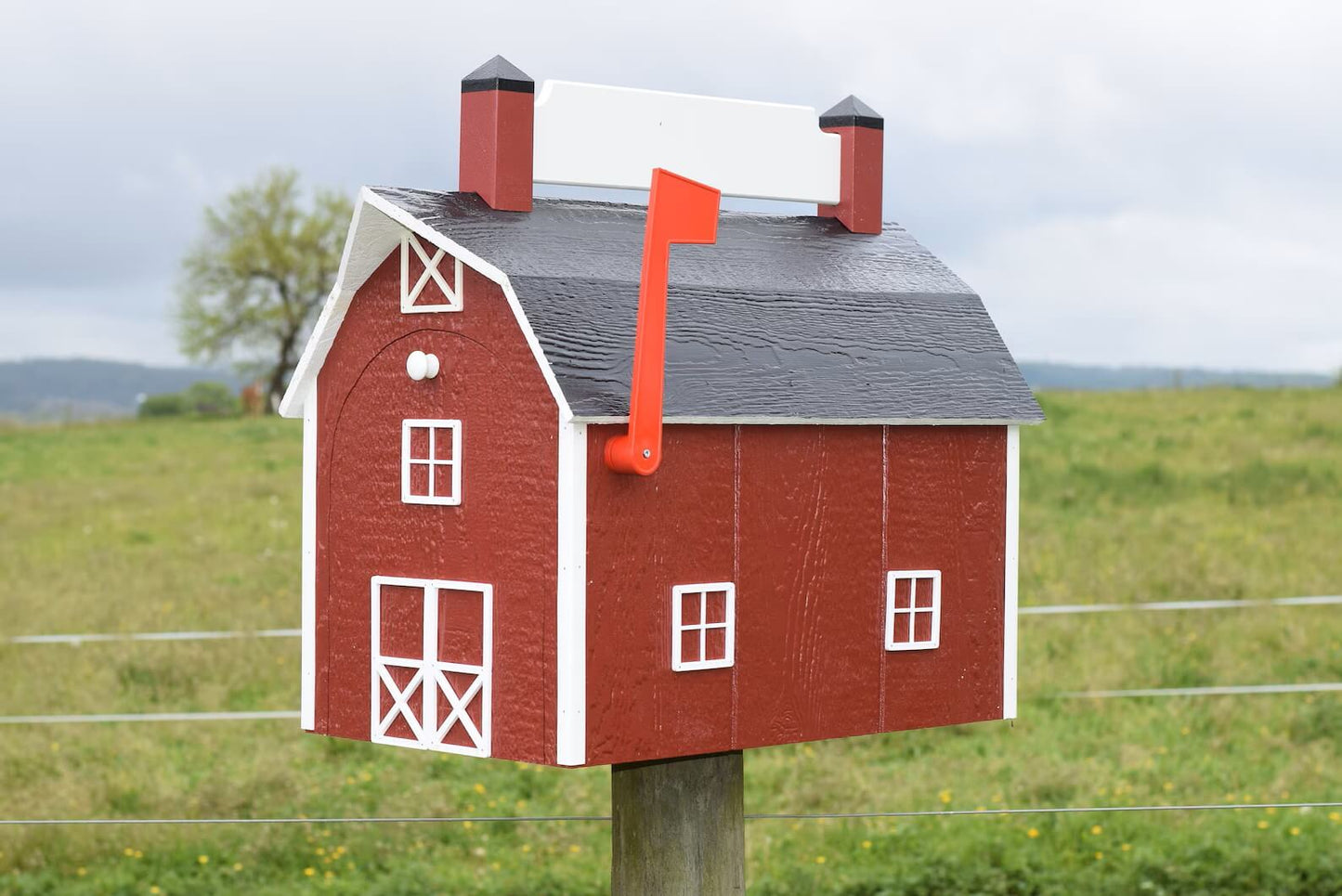 xl red barn mailbox with nameplate