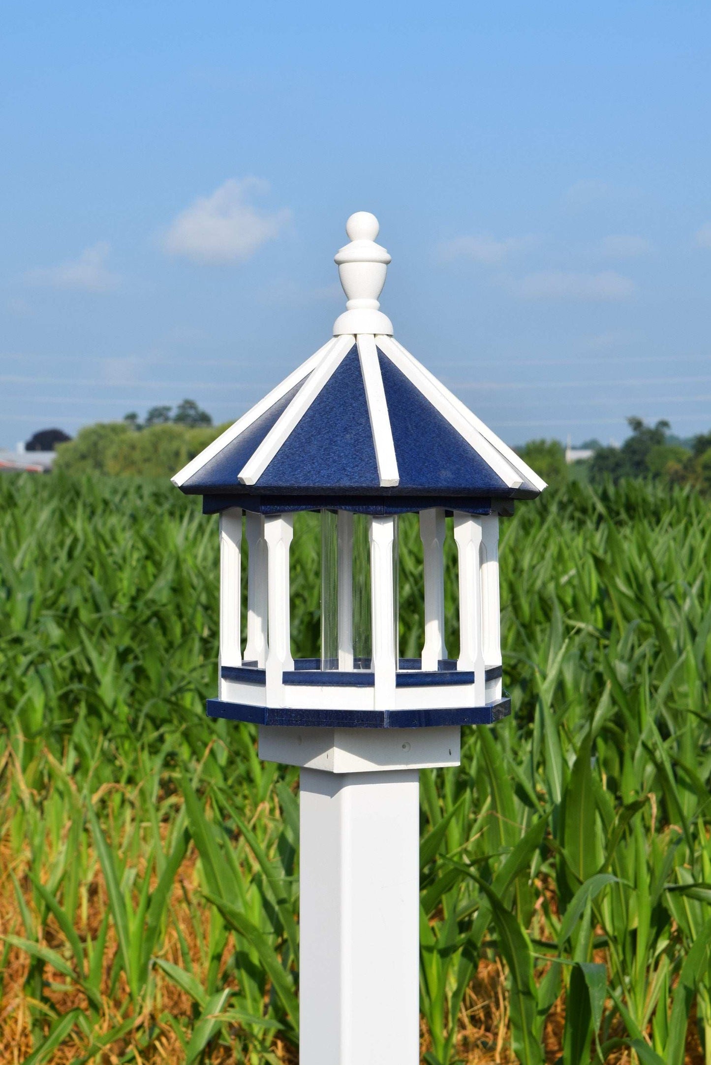 extra small poly spindle bird feeder white and blue