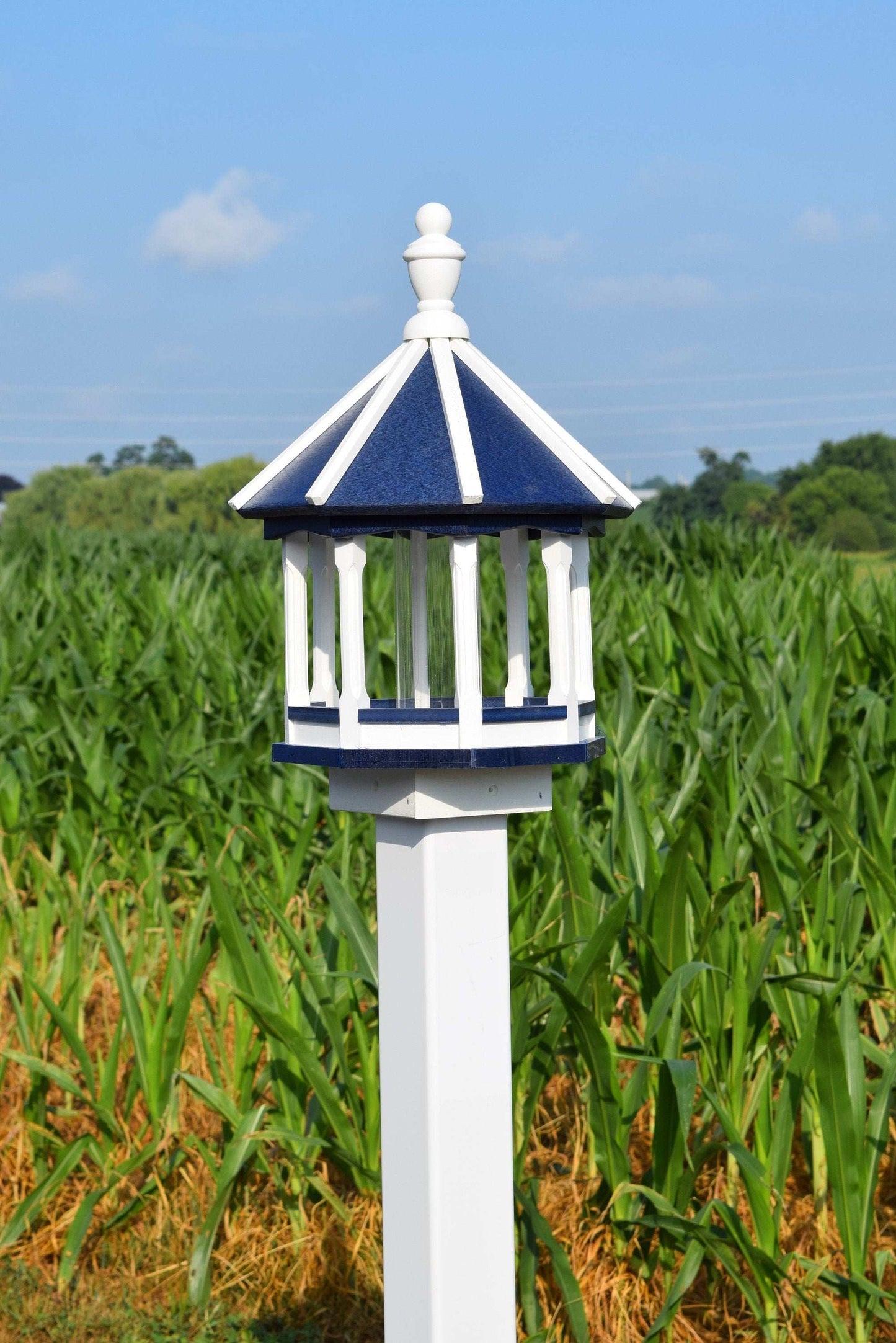 extra small poly spindle bird feeder white and blue