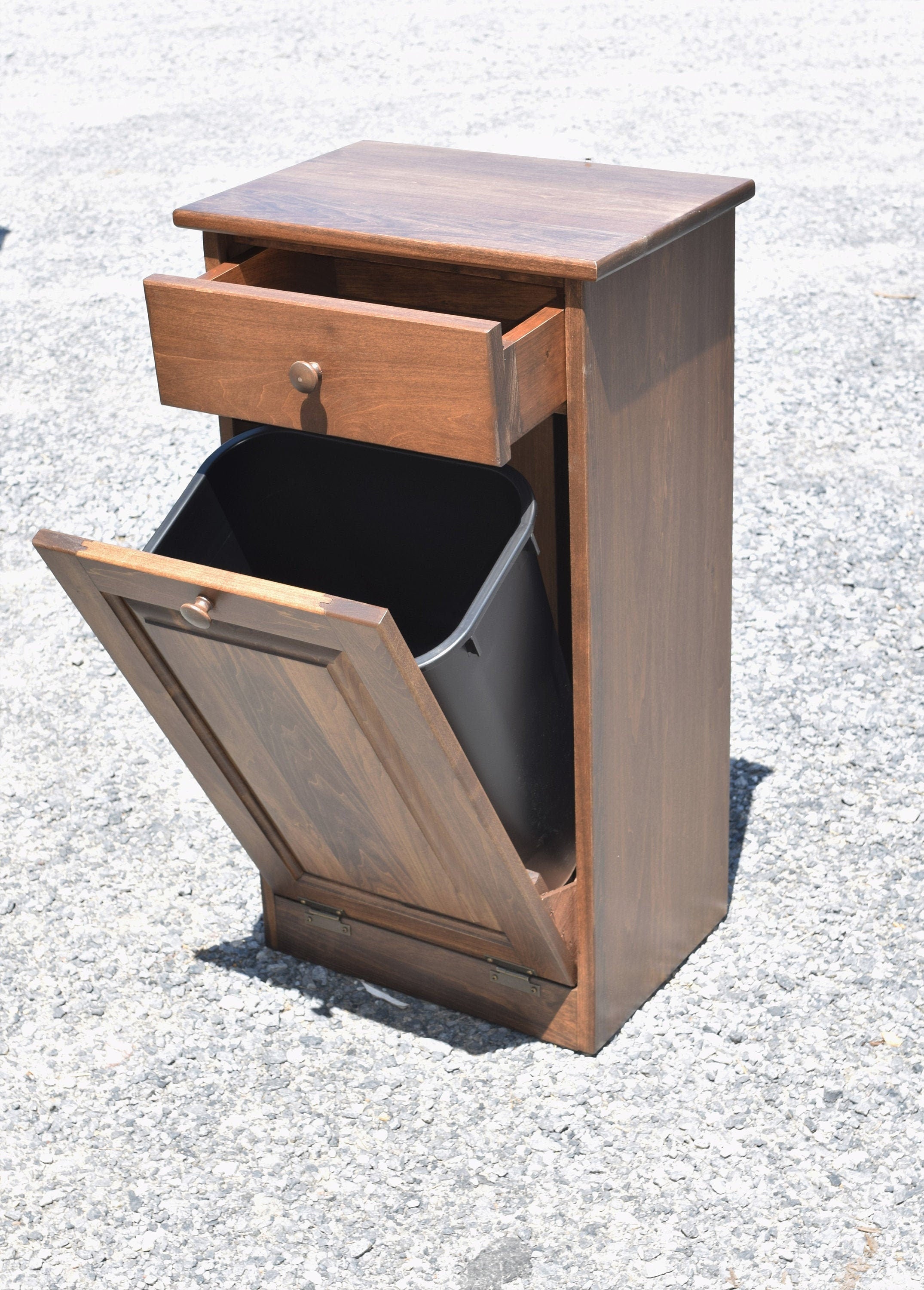 Extra Large Wood Trash Bin Unfinished Trash Can Trash Cabinet With Trim  Amish Handmade Made in USA 50 Qt 