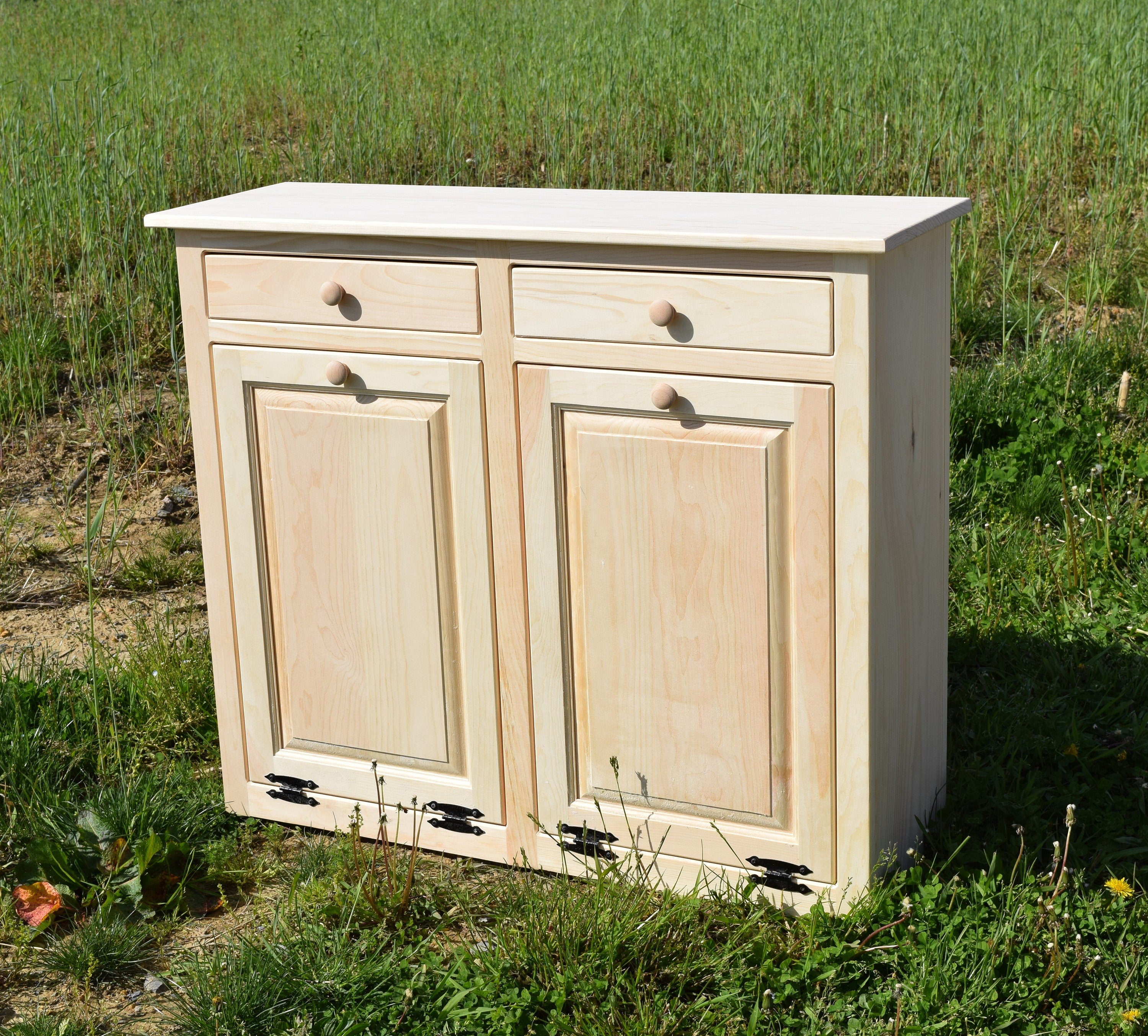 Extra Large Wood Trash Bin Unfinished Trash Can Trash Cabinet With