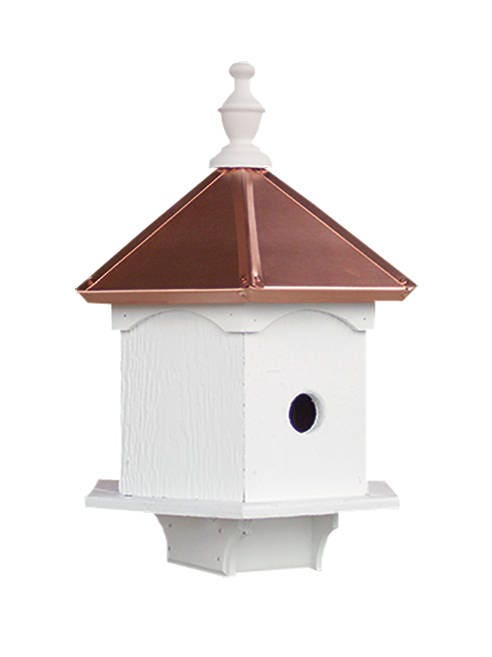 small wood and copper birdhouse