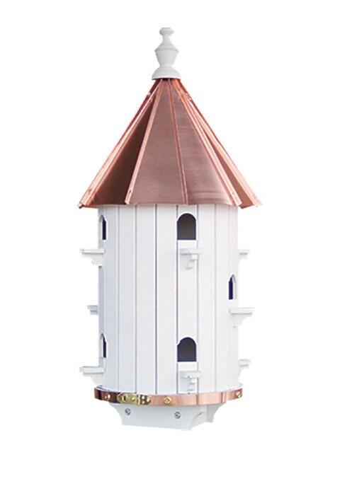 tall roof wood and copper 10 hole birdhouse