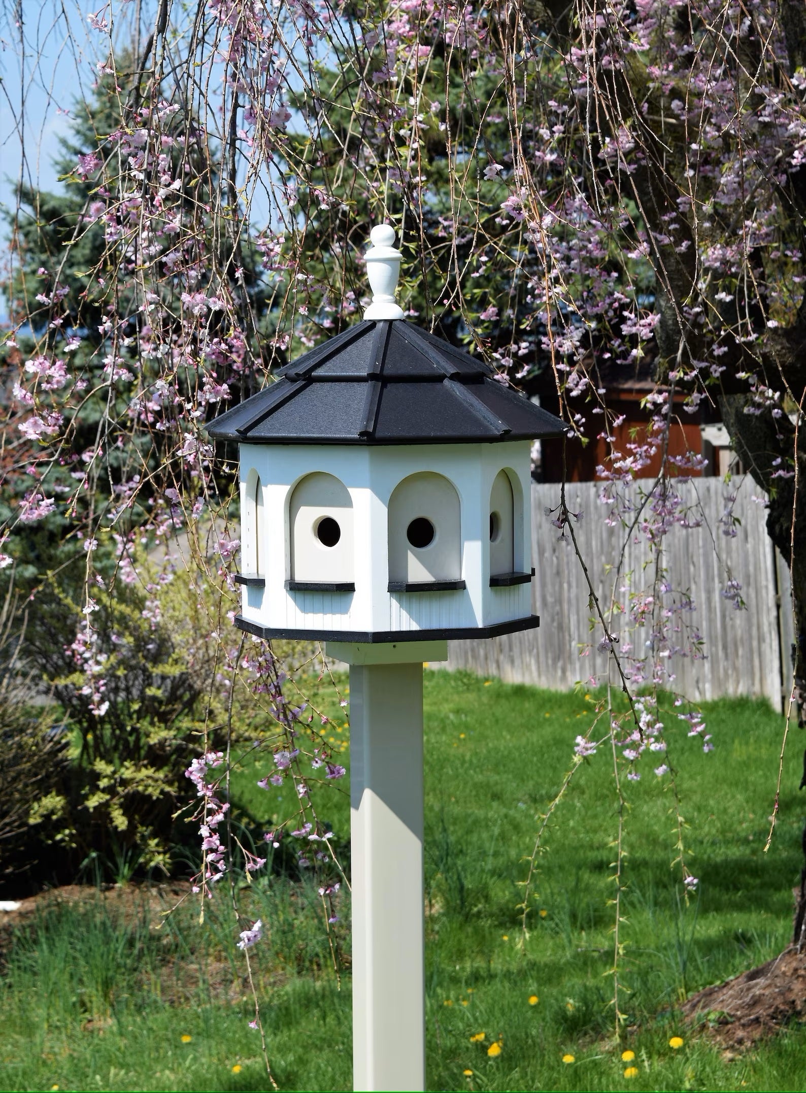 white and black poly birdhouse