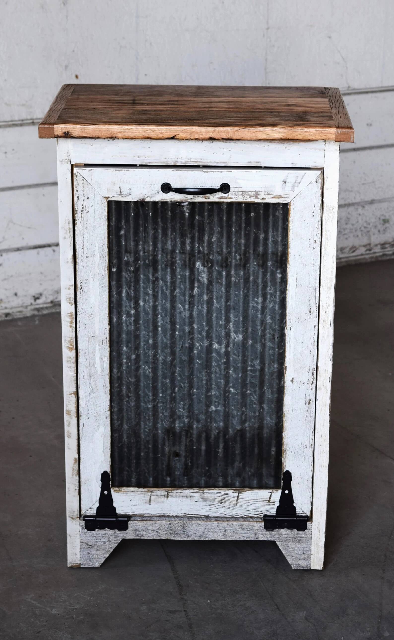 Reclaimed Trash Bin with tin door