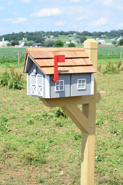Amish wooden house mailbox grey