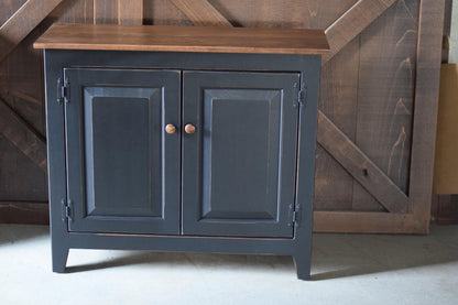 Black and special walnut primitive hall cabinet
