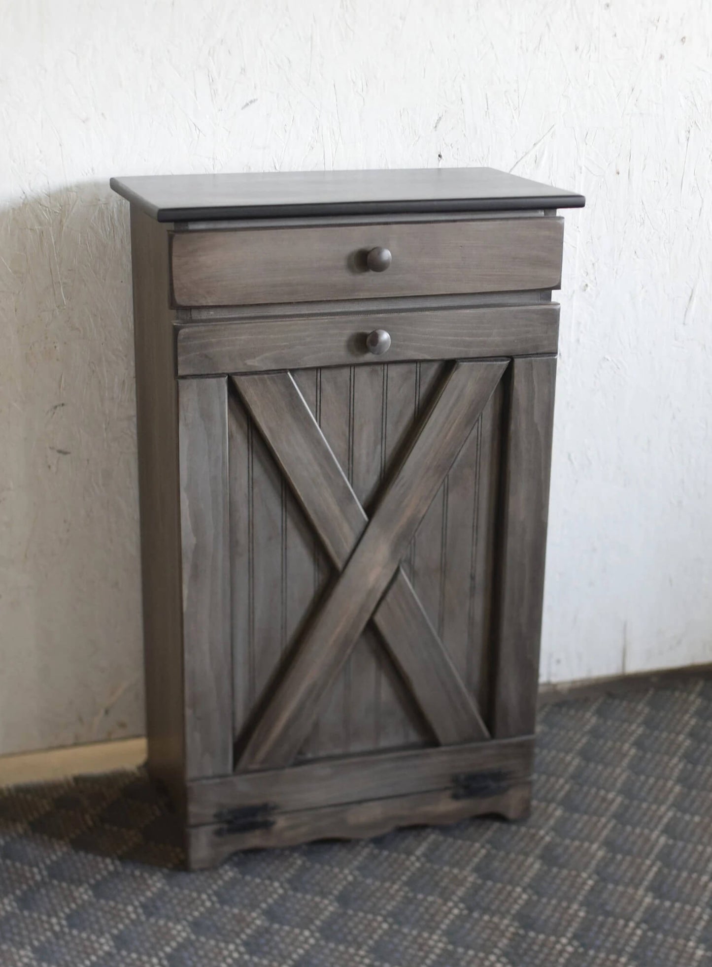XL primitive trash bin with x door