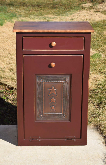 burgundy red and special walnut trash bin with tin door