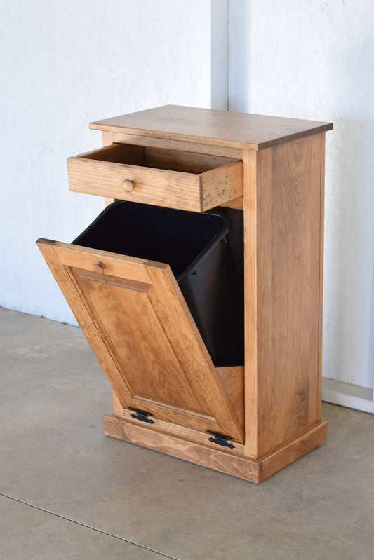 amish trash bin with trim fruitwood