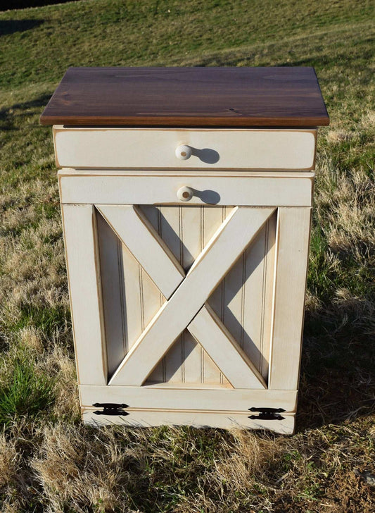 antique white and modern walnut x door amish trash bin