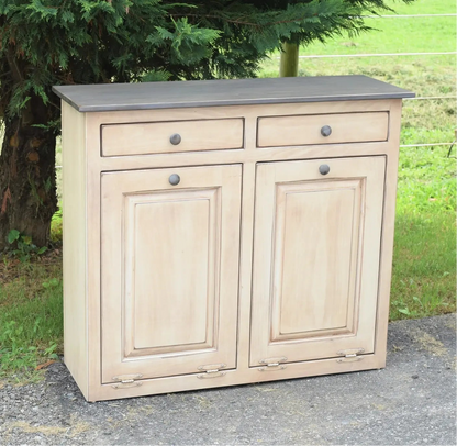 Antique white and black pewter double trash bin