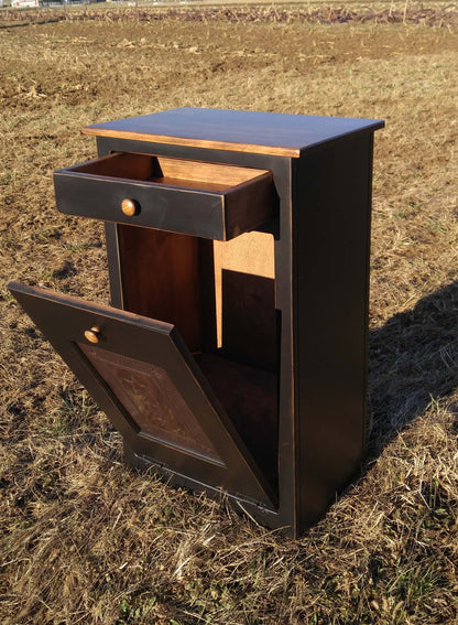 black and special walnut trash bin with tin door