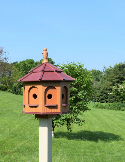 cedar and burgundy red poly birdhouse
