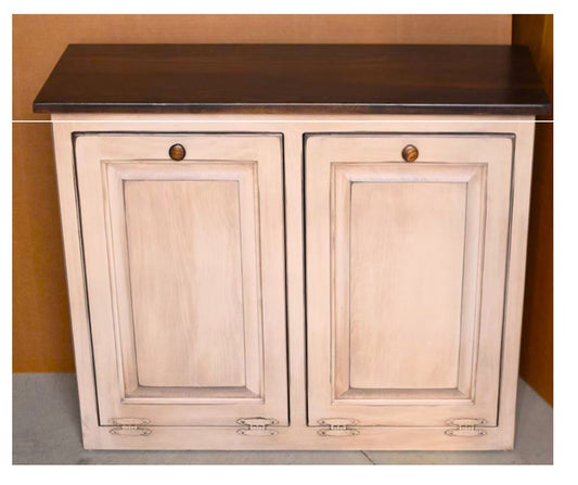 Custom size Primitive Double Trash Bin Cabinet with no trim  | Raised panel door| No drawers| with cup handles #6