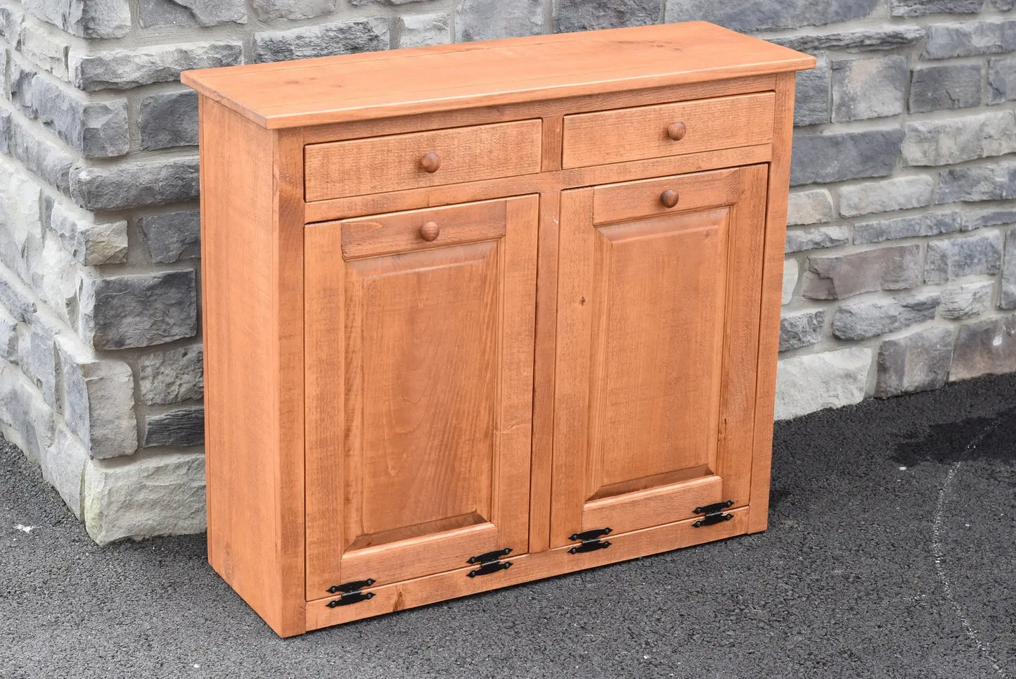 honey pine rustic double trash bin
