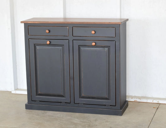 XL Primitive Amish Double Trash Bin Cabinet (With Trim)