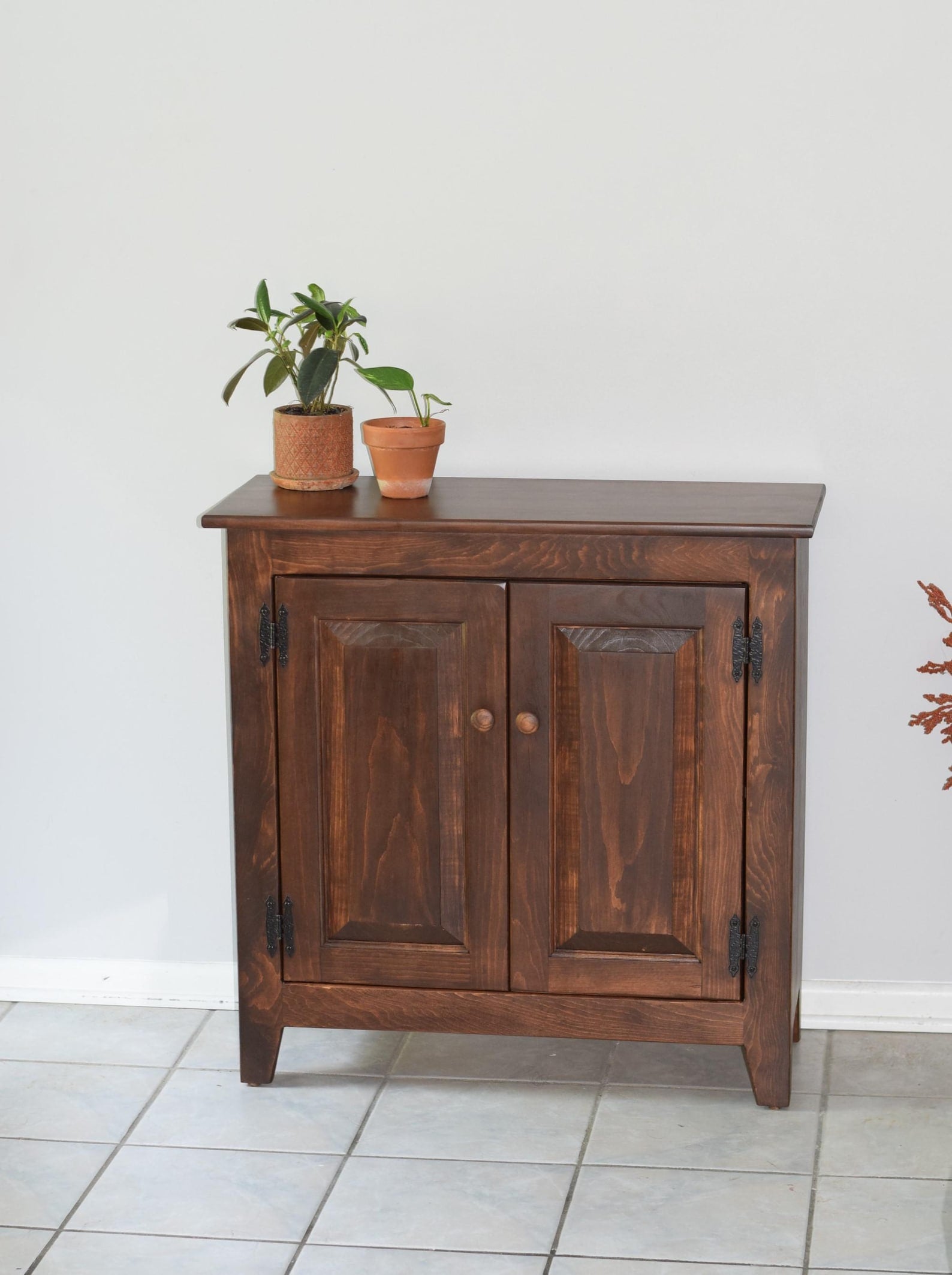 Hall cabinet with staged plants