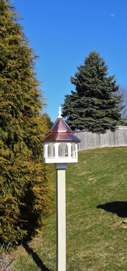 Large Wood and Copper Double Roof Bird Feeder | Multiple Colors