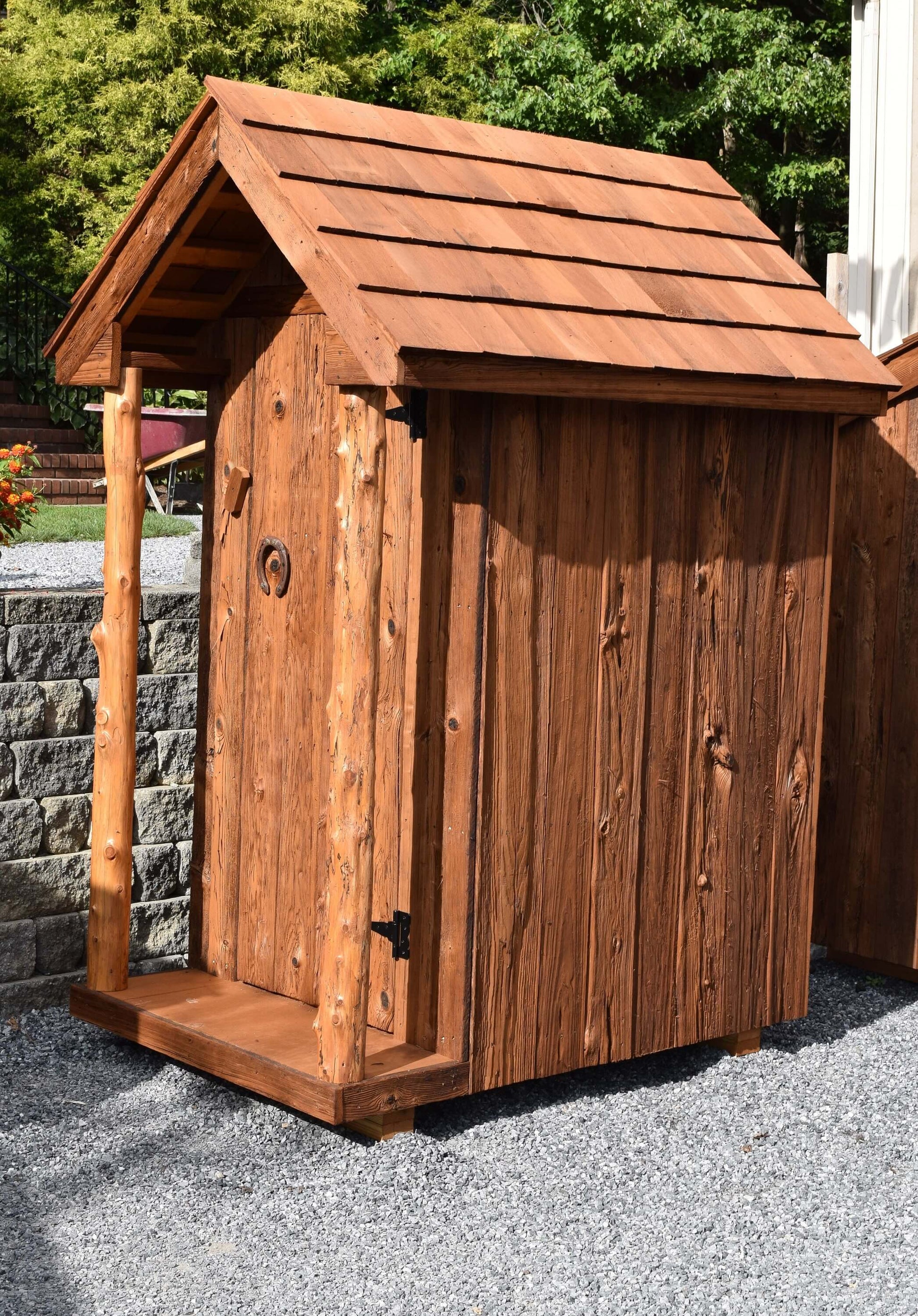side view of life size wooden tool shed
