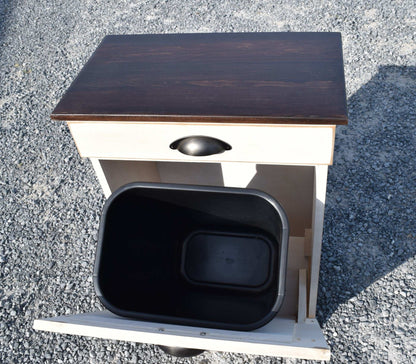inside view of wooden trash bin 