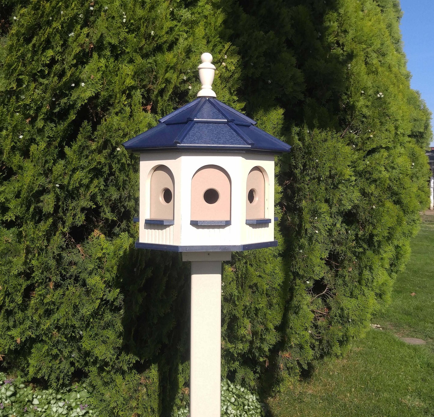 ivory and blue poly birdhouse