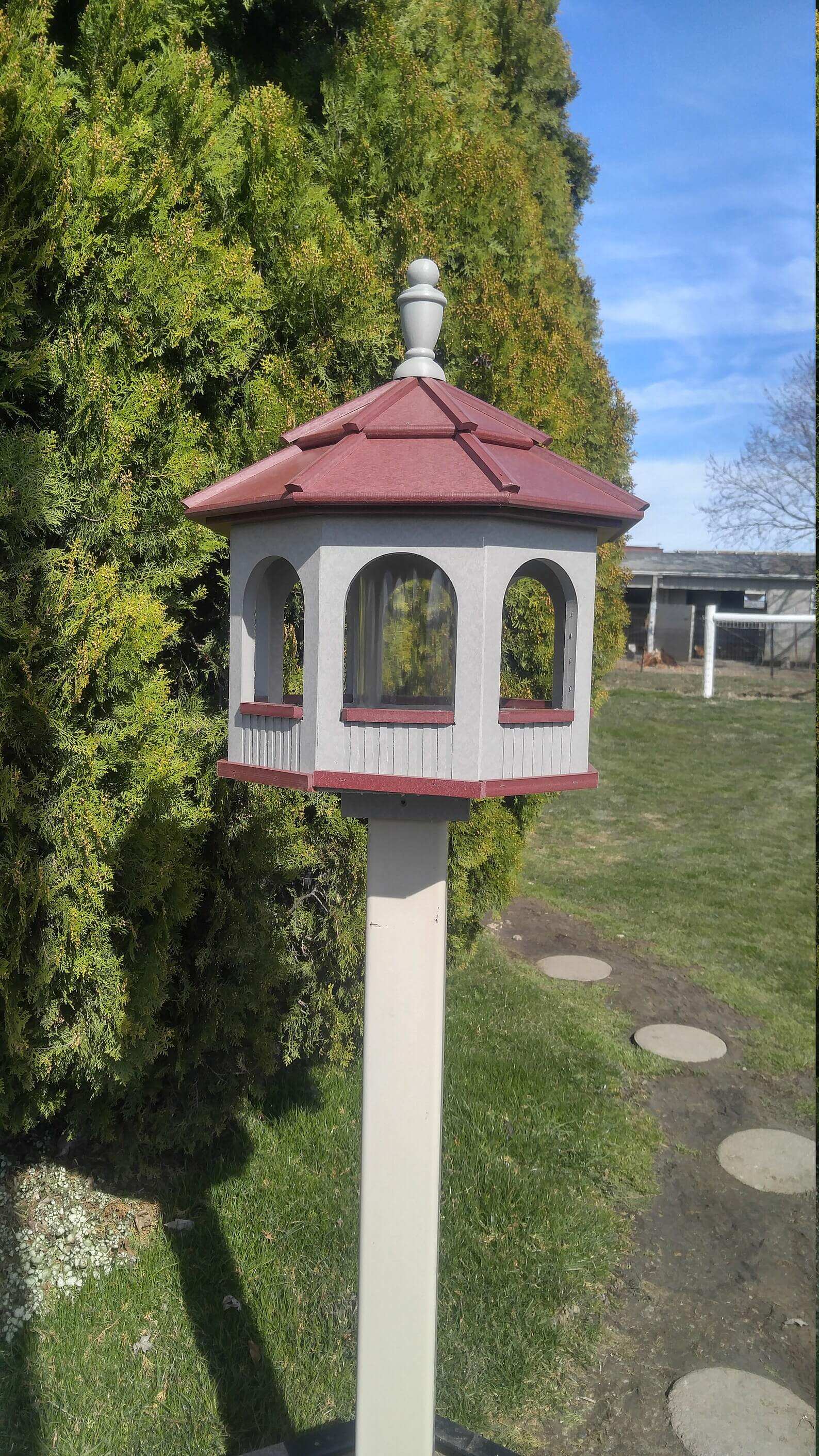 large octagon gazebo bird feeder grey and burgundy