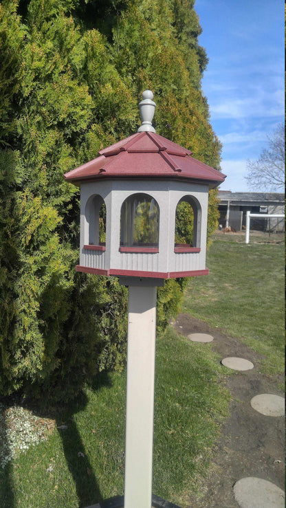 large octagon gazebo bird feeder grey and burgundy