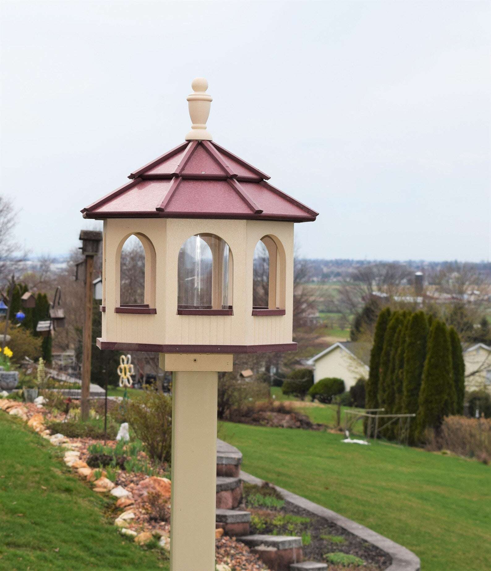 large octagon bazebo bird feeder ivory and burgundy
