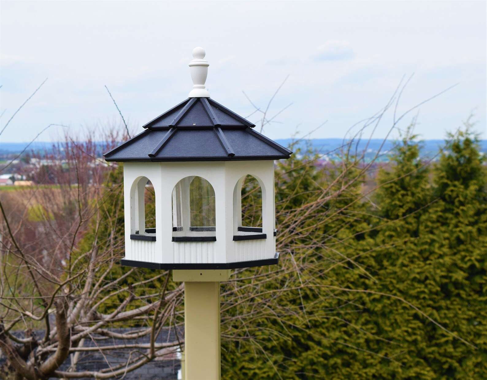 large octagon gazebo bird feeder white and black