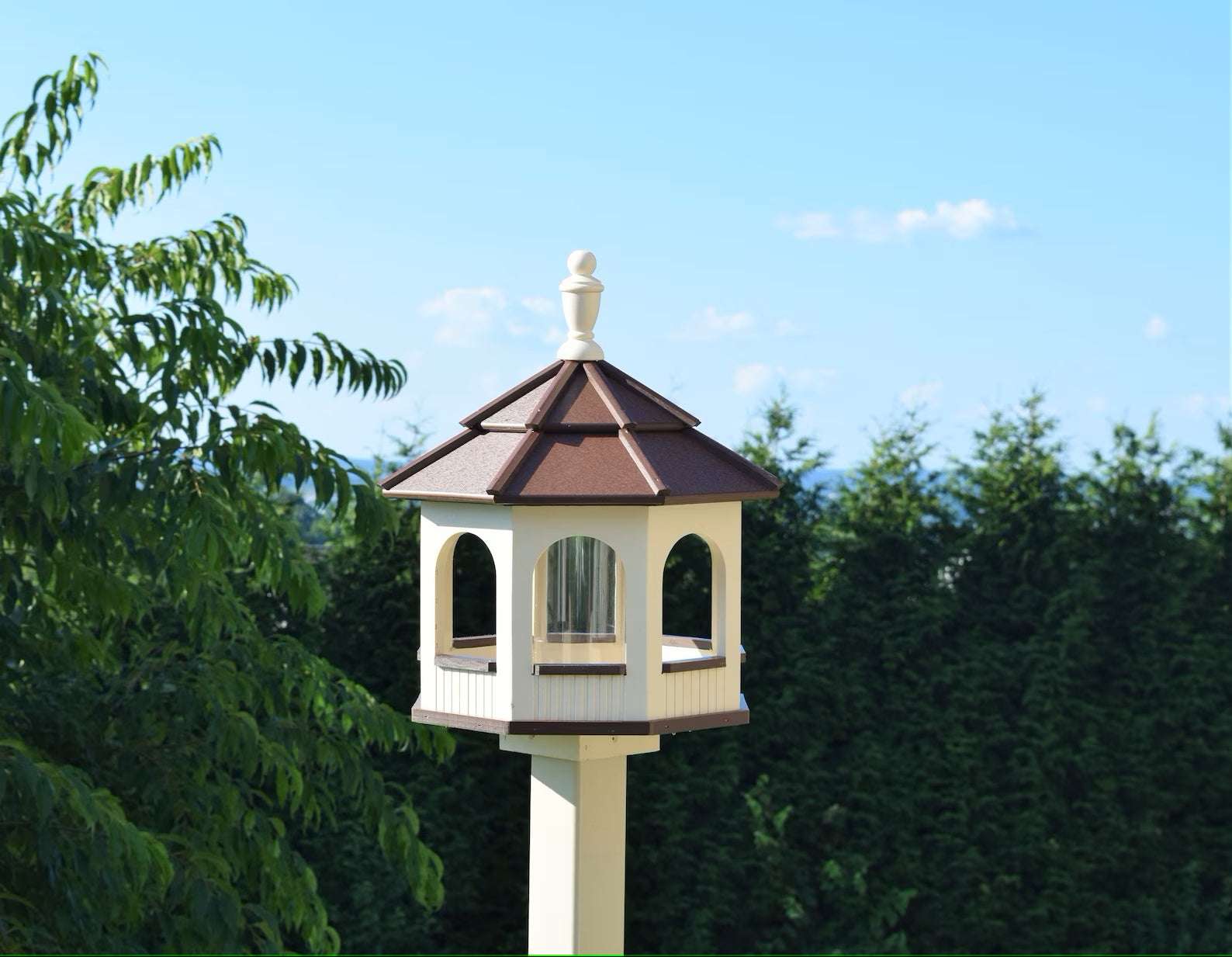 large octagon gazebo bird feeder white and brown