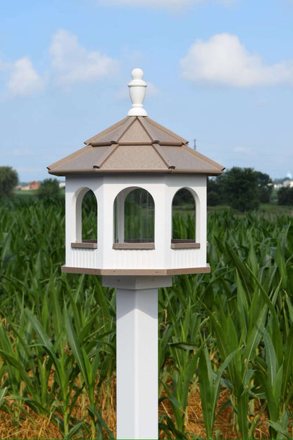 large octagon gazebo bird feeder white and clay
