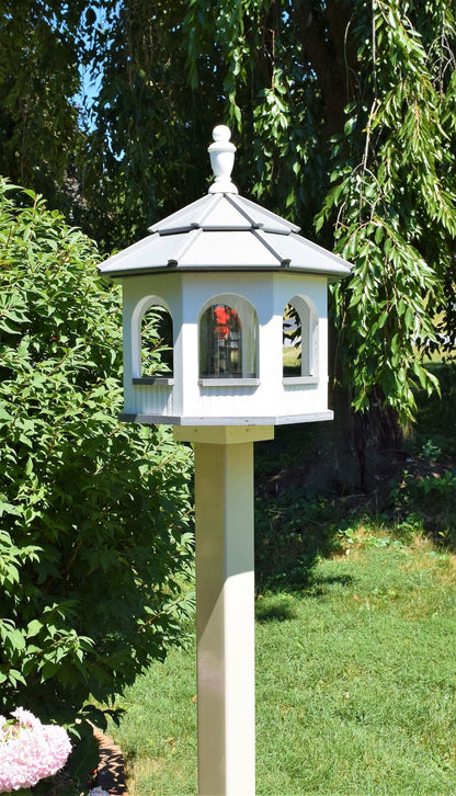 large octagon gazebo bird feeder white and gray