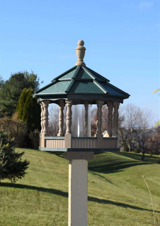 large poly spindle bird feeder clay and green