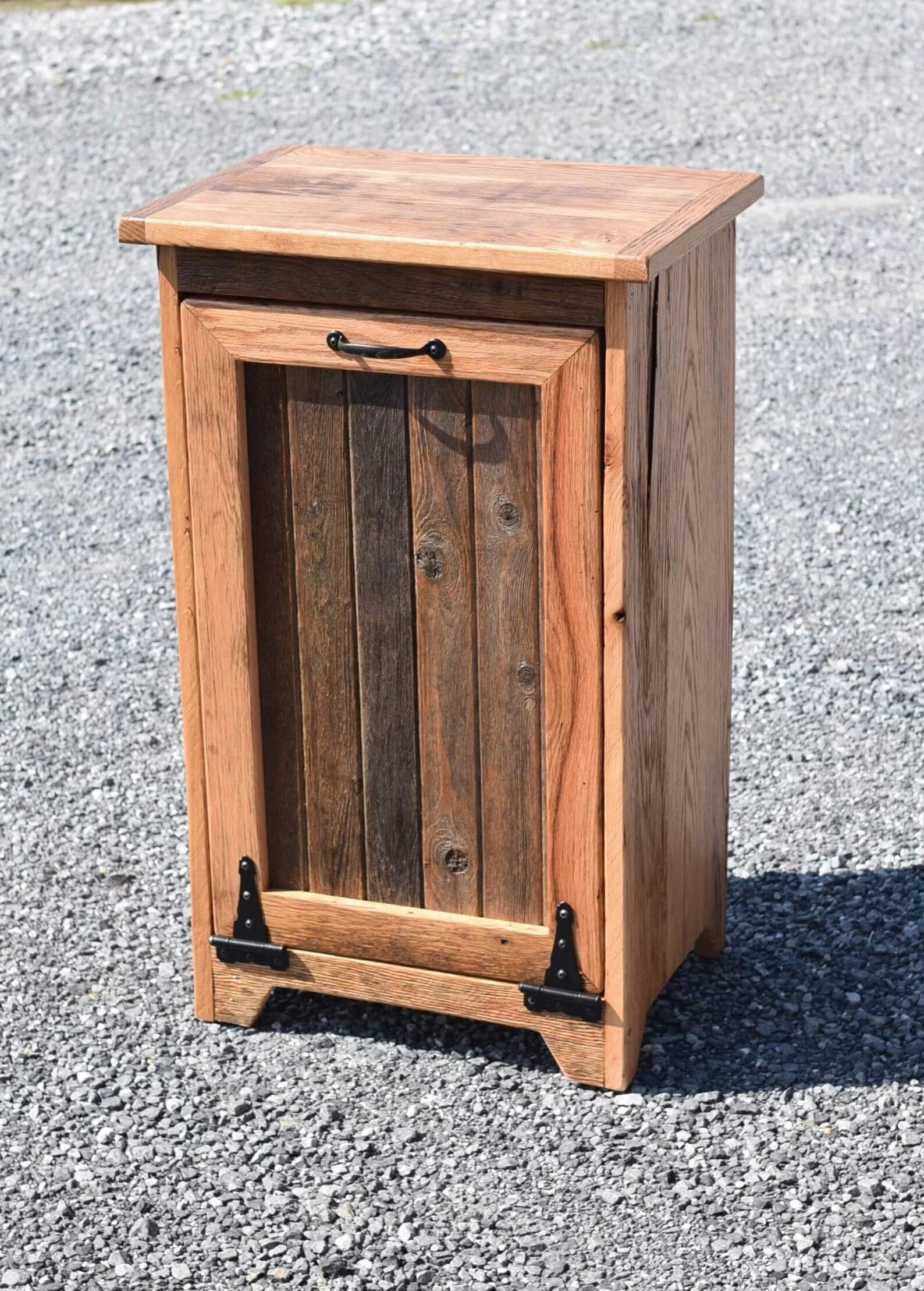 reclaimed oak wooden trash bin with wooden door