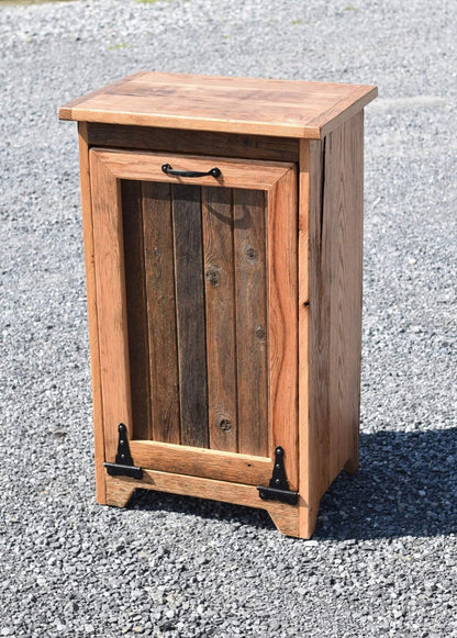 reclaimed oak wooden trash bin with wooden door