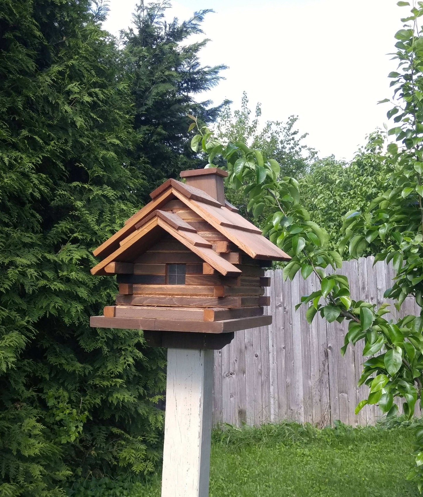 small reclaimed wood log cabin bird feeder