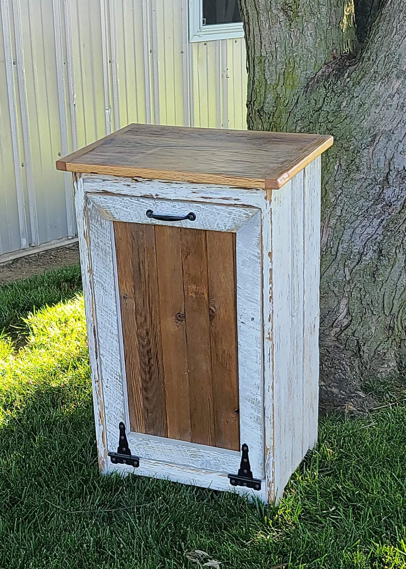 reclaimed trash bin wooden door 