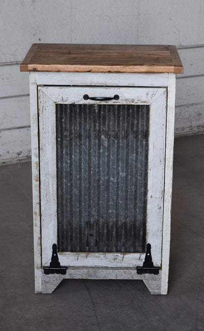 reclaimed white trash bin with tin door