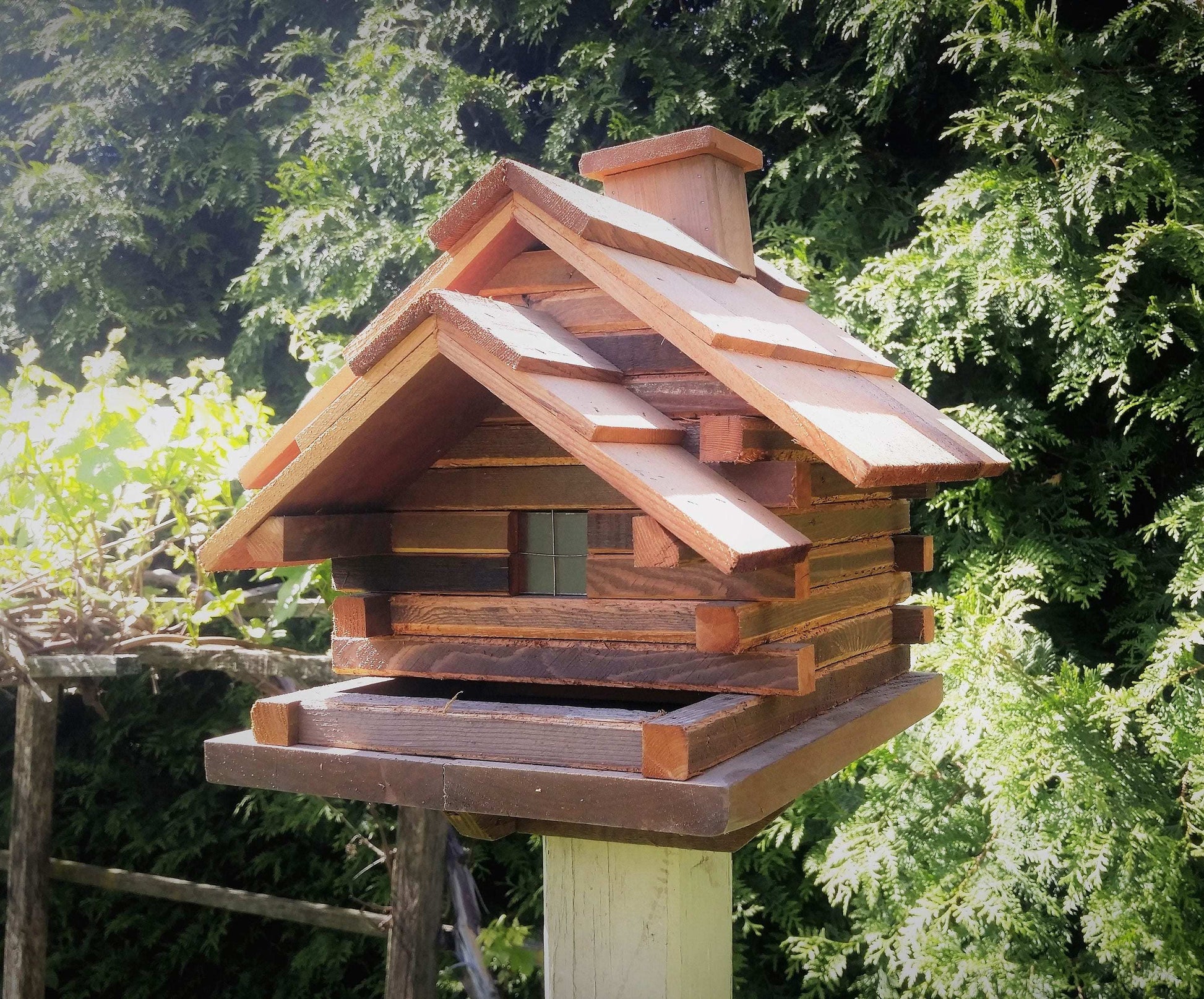 amish handmade log cabin bird feeder