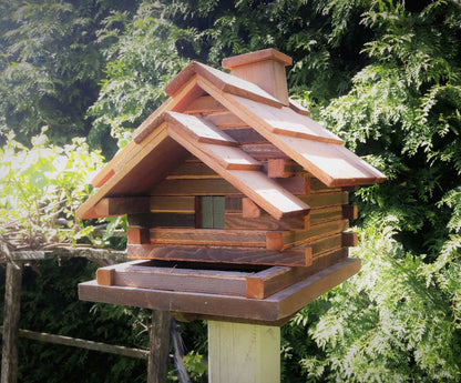 amish handmade log cabin bird feeder