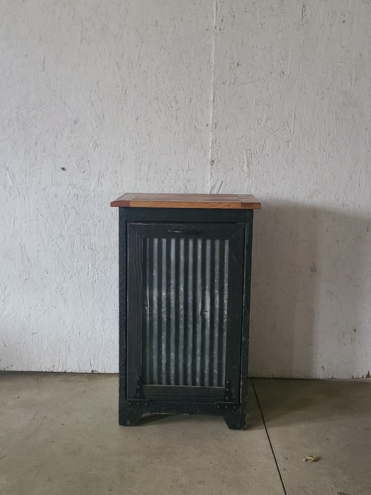 black reclaimed trash bin tin door