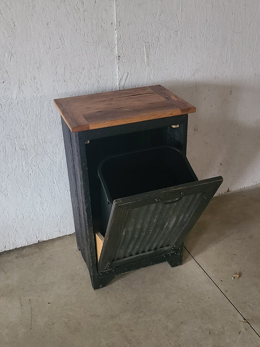 reclaimed black trash bin open door