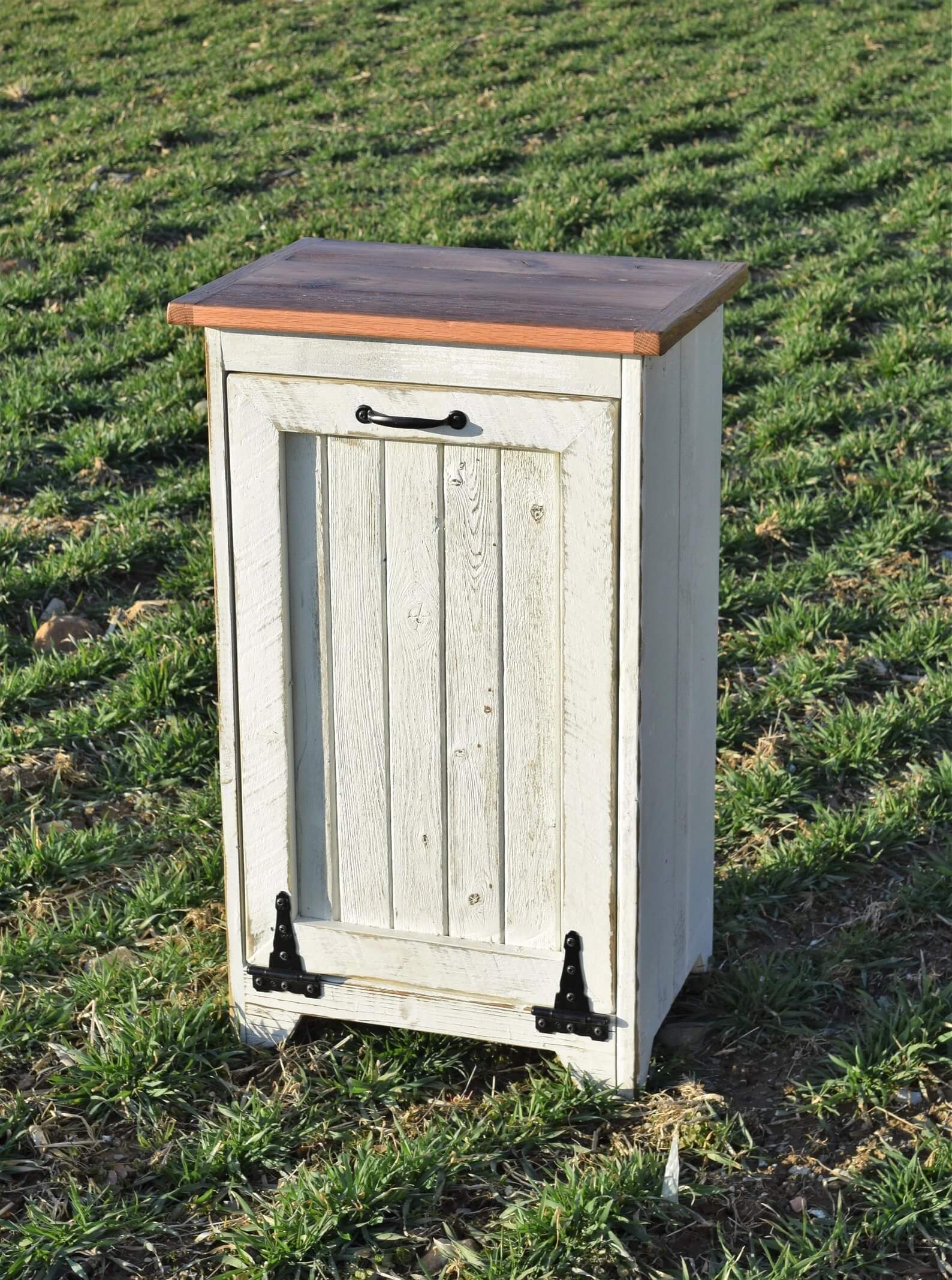 rustic white reclaimed trash bin