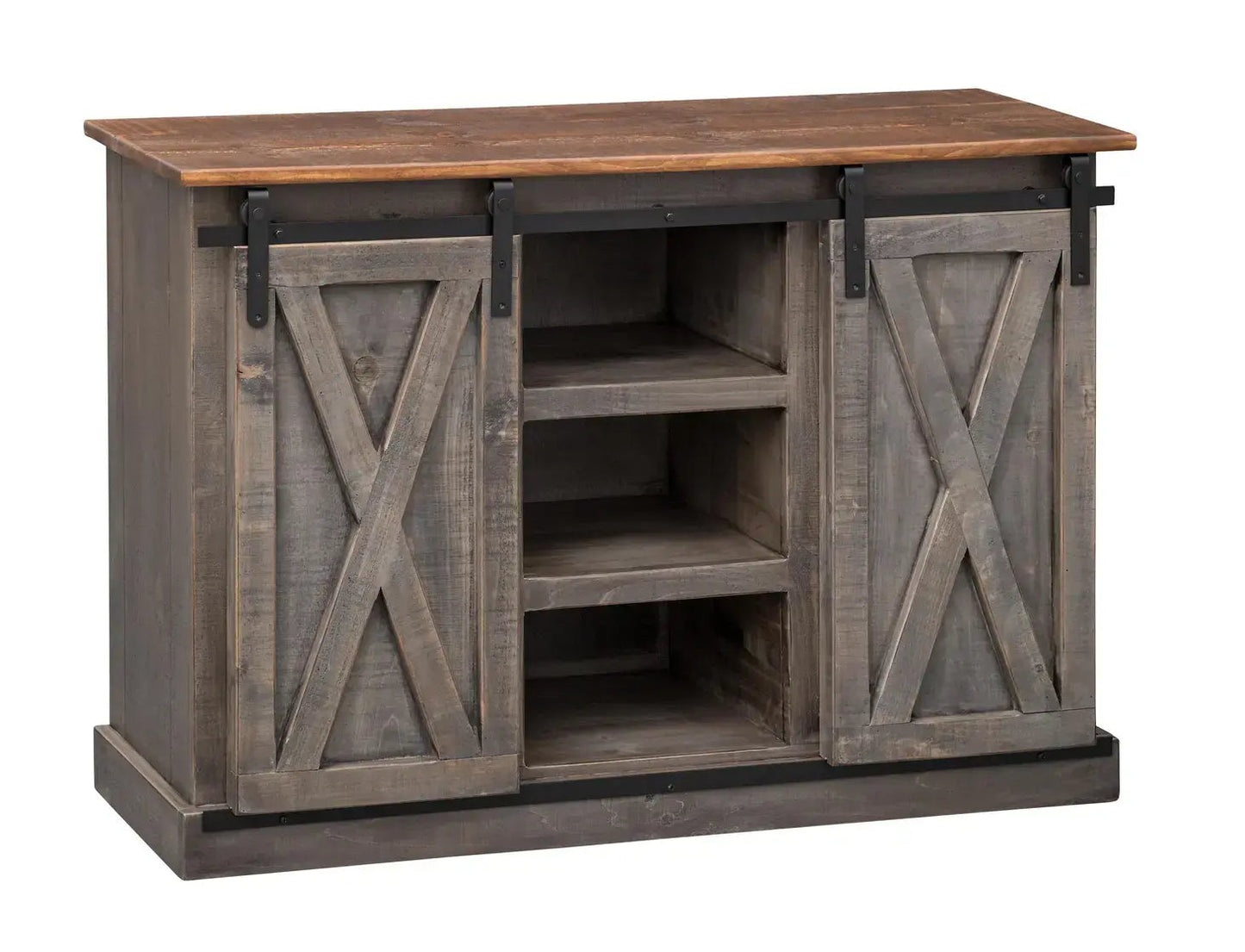 solid wood rustic tv cabinet sliding doors