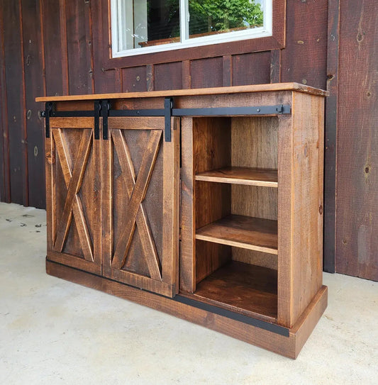 rustic solid wood tv cabinet with sliding doors