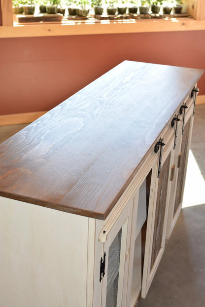 top of rustic tv cabinet