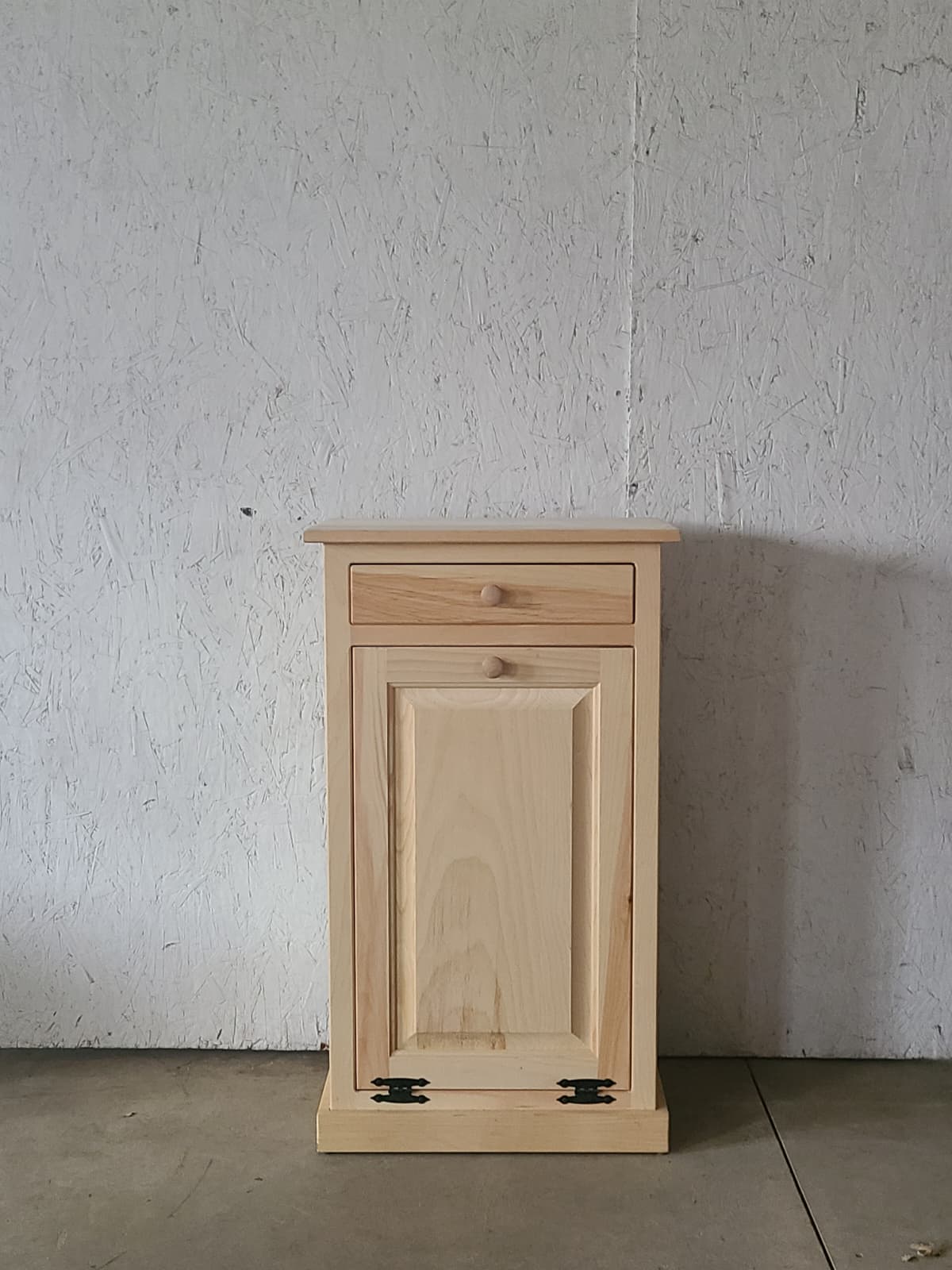 unfinished trash bin with trim